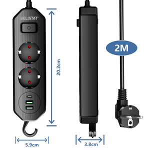 Fabrika yeni tasarım 2 çıkışları elektrik çıkışı 2 USB 1 tip-c dalgalanma koruyucusu uzatma soket güç şeridi - Product Image 4