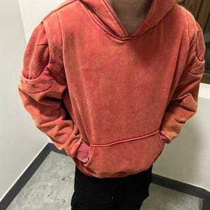 Sweat à capuche vintage en molleton épais et rigide, délavé à l'acide, effet vieilli, avec patchs et éclaboussures de peinture, style streetwear - Product Image 5