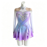 Robe de patinage artistique dégradé violet-bleu, manches longues, dos orné de chaînes de strass, costume de compétition personnalisé pour enfants, adolescents et adultes, OEM