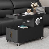 Table basse convertible minimaliste moderne faite à la main avec chargement sans fil, rangement, structure en bois massif et plateau en verre pour salon et maison