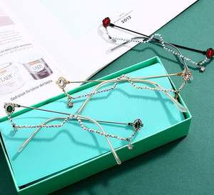 Vente en gros de montures de lunettes de luxe pour femmes, à la mode, avec strass, demi-montures métalliques, lunettes œil de chat avec diamants - Product Image 3