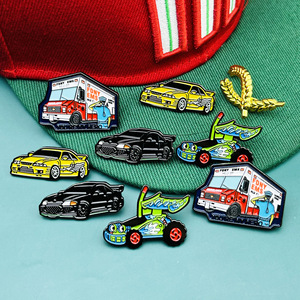 Metal Enamel Cartoon Car Shaped Badges Pins 12 Mm Standard Spring Pin Brooch For Hats Clothing Accessories - Product Image 1