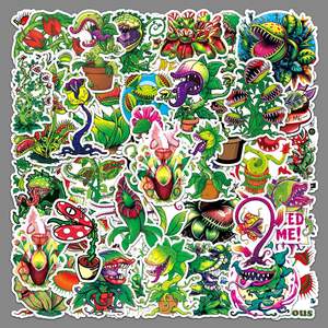 スケートボード、ラップトップ、ペンケース、冷蔵庫、テーブル、本用50個肉食植物venusフライトラップPVC防水ステッカー - Product Image 1