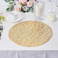 Nouvelle arrivée, tapis de table ronds en PVC plastique, couleur dorée métallique, imperméables, résistants à la chaleur, écologiques, style bohème, 38 cm, design luxueux
