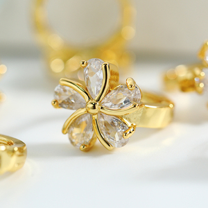 22 Types Zircon <strong>Jewelry</strong> Four <strong>Leaf</strong> Round Hoop Earrings Ear Buckle Brass Zircon Huggies Earrings for Women Anniversary - Product Image 1