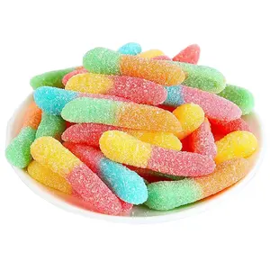 Bonbons en gelée enrobés de sucre en forme de beignet à saveur de fruit sucré en vrac Mini anneaux gommeux à double couche Bonbons mous gommeux