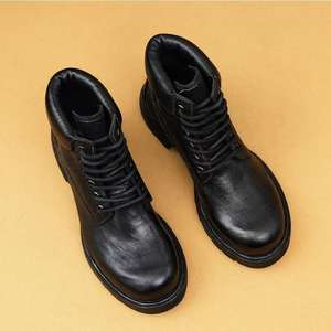 Leather Balmoral Ankle for <b>Men</b> Hand-Sanded Texture Amish Cotton Work Wear Style Solid <b>Waterproof</b> Anti-Slip Speciality Mates - Product Image 4