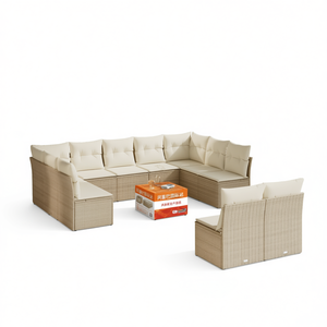 Conjunto de Sofás Modulares de Ratán Beige para Jardín, con Capacidad para 10 Personas, Muebles de Exterior Resistentes a la Intemperie, Diseño Contemporáneo - Product Image 1