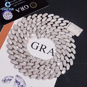 Cadena de eslabones cubanos de plata de ley 925 maciza chapada en oro con moissanita baguette de 15 mm, collar de joyería Iced Out para hombre - Product Image 6