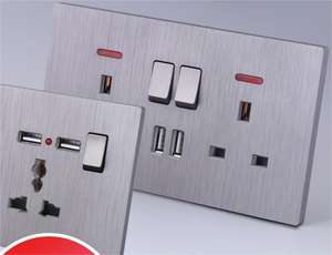 ABS gris cepillado Universal pie cuadrado interruptores de tres orificios enchufes 13A Puerto USB tipo C superficie mate luz de pared enchufes de cocina - Product Image 3