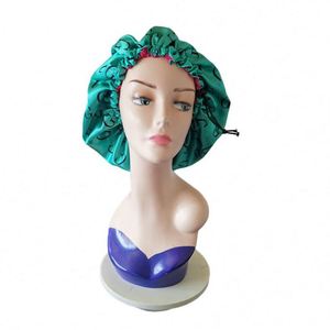 Gorro de Satén de Doble Capa Ajustable con Logotipo Personalizado, Gorro de Ducha Redondo para Mujer, Gorro de Dormir de Poliéster - Product Image 1