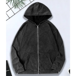 Sudadera con Capucha Personalizada para Hombre, Hecha de 100% Algodón Puro, Estilo Retro de Alta Calidad con Lavado Ácido, Cierre Completo, Ropa Deportiva Gruesa - Product Image 1