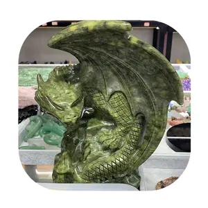 New arrivals big size 26cm natur carved crystal crafts green jade dragon statues crystal gemstone carving for sale