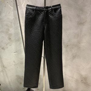 Pantalones de Piel de Oveja Genuina Tejidos a Mano de Lujo, Pantalones de Pierna Recta de Cintura Alta, Pantalones de Piel de Oveja Real para Mujer - Product Image 3