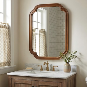 Black Walnut 24 X 36 Solid Wood Frame Rounded <b>Corner</b> Decorative Mirror For Bedroom <b>Bathroom</b> Living Room Entryway - Product Image 3