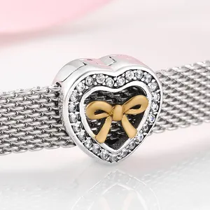 Bracelet à Clip en argent sterling 925 pour femme, réfléchissant, Original, avec perles cœur, à la mode, bijoux, vente en gros