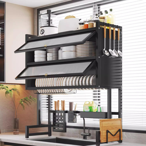 2-Tiers Organizer Multifunctional Countertop Metal Over the Sink <b>Dish</b> and Bowl Drying Draining Rack Storage Holder With Doors - Product Image 1