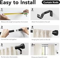 Ensemble de tringles à rideaux en métal noir mat avec fixation au plafond, tringle à rideaux extensible en fer antirouille, matériel de suspension pour draperies courtes