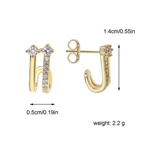 Pendientes Blancos de Doble Capa, Diseño Hueco en Oro Genuino de 18K, con Circonitas Blancas, Unisex, Gran Venta - Product Image 6