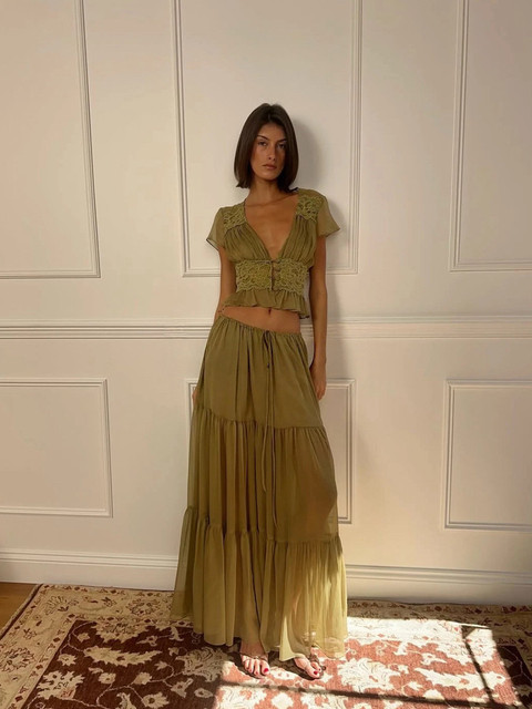 2026 New Arrivals: Women's Sexy Lace & Chiffon Cardigan Top Loose, Sheer, Tie-Waist Maxi Dress