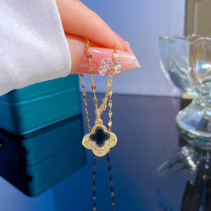 חדש מצופה זהב מעוקב זירקון זהב מצופה תכשיטי <span class=keywords><strong>4</strong></span> ארבעה עלה תלתן שרשראות נירוסטה קולר - Product Image 2