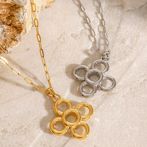 Collier pendentif en acier inoxydable en forme de fleur, couleur or argent, bijoux tendance pour femmes - Product Image 2