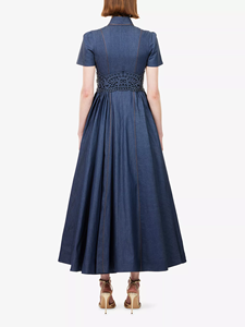 Vestido Camisero Vaquero de Manga Corta con Cinturón y Corte Festoneado, Elegante y de Lujo, Estilo Vintage de Verano, Personalizado por LEDUO para Mujer - Product Image 3