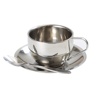 304 Stainless Steel Coffee Cup Double Layer Insulated Saucer Set For Baby Kids Milk Tea - Product Image 4