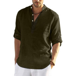 Vente chaude 2023 nouveaux hommes coton lin Henley chemise à manches longues Hippie décontracté plage <span class=keywords><strong>t</strong></span>-shirts <span class=keywords><strong>Hin</strong></span> à manches longues <span class=keywords><strong>t</strong></span>-shirts - Product Image 3