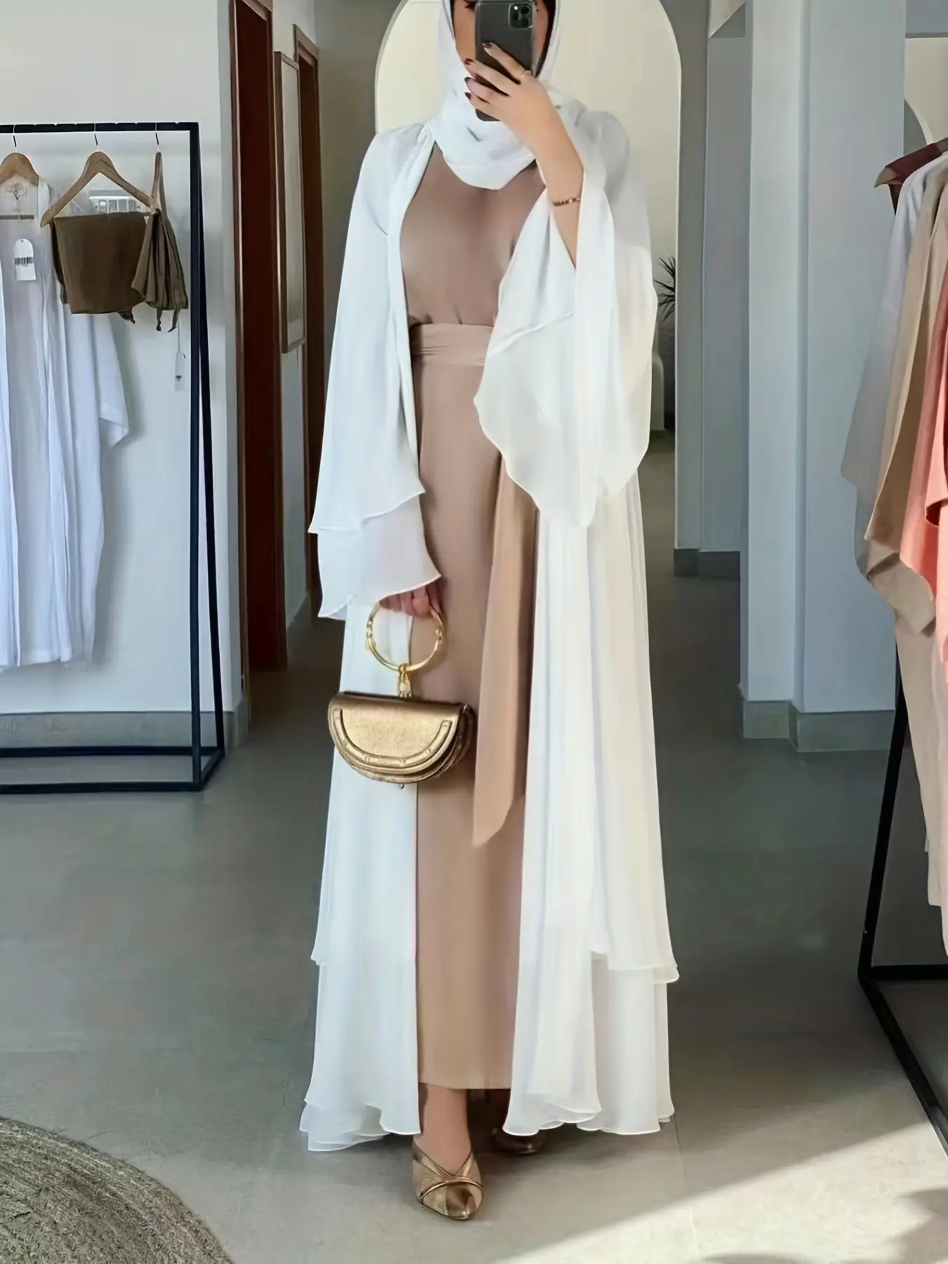 Großhandel Türkei elegantes EID Damen muslimisches Kleid Chiffon bescheidenes muslimisches Kleid passende Hjiab Kimono offen Dubai Abaya gewand Kardigan