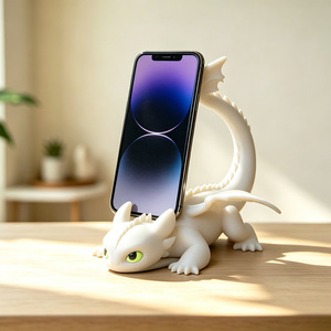 Cute Dragon Shaped Phone Holder 3D Printed White Mobile Phone Stand <b>Desk</b> <b>Accessory</b> - Product Image 1