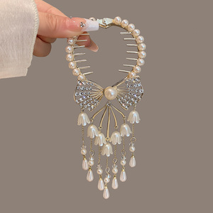 Pince à cheveux tendance en forme de fleur pour queue de cheval, chignon ou <span class=keywords><strong>coiffure</strong></span> bouclée, avec strass en cristal et perles - Product Image 3