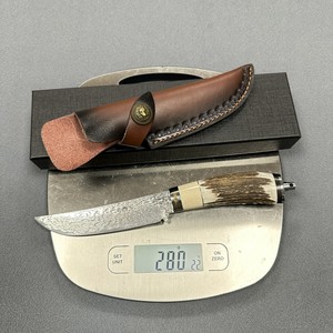 Drop Point Full Tang Couteau de survie à lame fixe Lame martelé<span class=keywords><strong>e</strong></span> Traitement du jeu Power Grip Véritable couteau de chasse à l'échelle Antler - Product Image 2