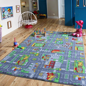 <span class=keywords><strong>Tapis</strong></span> antidérapant gris avec système <span class=keywords><strong>de</strong></span> circulation routière multicolore Design Chambre d'enfant Hauteur <span class=keywords><strong>de</strong></span> pile faible Grande décoration <span class=keywords><strong>de</strong></span> Noël d'Halloween - Product Image 1