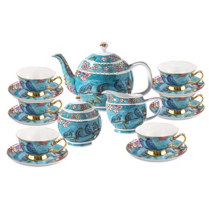 European Vintage Luxury Pink Birds Floral 15pcs Coffee <b>Tea</b> <b>Set</b> Gold Porcelain Cups Saucers Creamer Sugar <b>Tea</b> Pot <b>Set</b> Household - Product Image 2