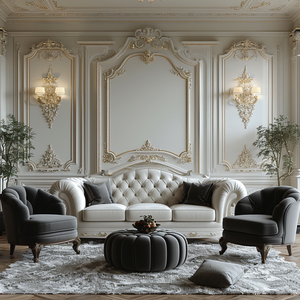 Servicio de renderizado 3D AI Concept para muebles para el hogar de tono beige clásico francés textura de alto perfil para sala de estar - Product Image 5