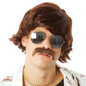 Perruque de Costume pour hommes 60s 70s perruques brunes courtes + moustache. Sonny Hippie 60s chanteur TV <span class=keywords><strong>Star</strong></span> détective costumes - Product Image 3