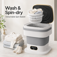 Mini machine à laver pliable portable 110-240V, lave-linge compact avec panier d'essorage pour sous-vêtements, chaussettes, vêtements de bébé