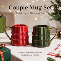 Tasse à café en céramique avec motif d'arbre de Noël en relief, tasses à eau pour couple avec poignée dorée, possibilité de personnaliser le logo, cadeau de Noël avec boîte cadeau
