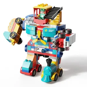 Mainan bata 195 buah blok bangunan partikel besar mainan robot kereta mobil polisi Model lengkap anak-anak memasukkan mainan