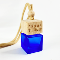 Bouteille en verre carrée givrée bleue mate de 8 ml avec bouchon en bois à vis, diffuseur de parfum pour voiture et huiles essentielles