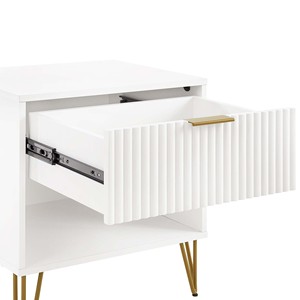 White Nightstand With <b>Drawer</b> And Open Shelf Gold Hairpin Legs - Product Image 5