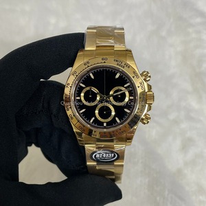 Montre Chronographe Homme en Acier Inoxydable Plaqué Or, Cadran Noir, Marques Luminescentes, Lunette Tachymètre - Product Image 3