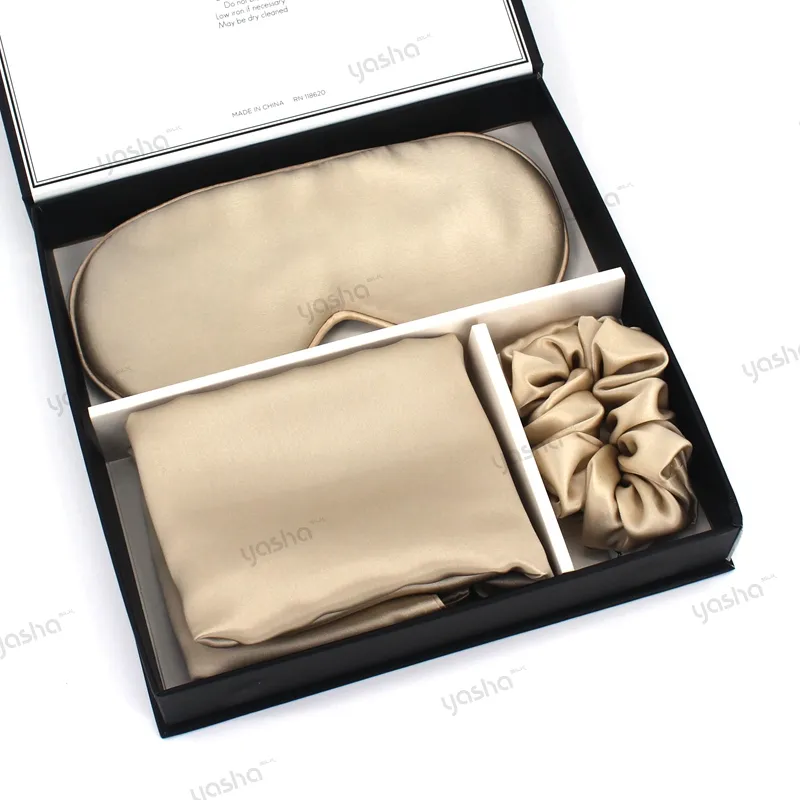 Funda de cojín de seda de morera, conjunto de cubierta de almohada, máscara de ojos, caja de embalaje, 16mm