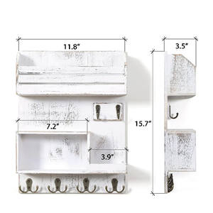 <span class=keywords><strong>Étagère</strong></span> de rangement murale rustique en bois Paulownia avec 6 crochets à clés en métal - Product Image 4