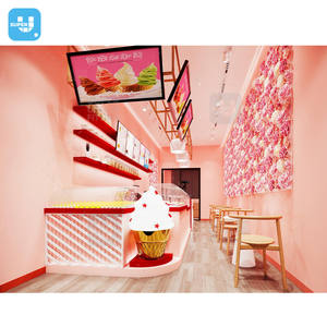 Hot Custom Sweets Street Shop Interior Design Yogurt Store Display Counter Showcase Furniture Pink Ice Cream Shop Decorations