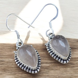 Boucles d'oreilles en argent sterling 925 faites à la main en quartz rose avec pierres précieuses, cadeau en gros pour la fête de fiançailles d'anniversaire, boucles d'oreilles en argent - Product Image 1