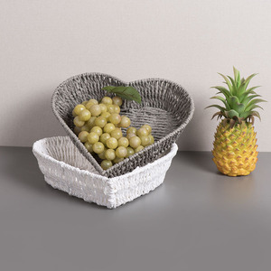 Heart Shaped Paper Rope Woven <b>Storage</b> <b>Tray</b> White Gray Reusable Desktop Organizer Irregular Shape Single Compartment Standing - Product Image 1