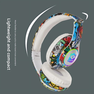 <span class=keywords><strong>Casque</strong></span> <span class=keywords><strong>sans</strong></span> fil supra-auriculaire Cool Graffiti en promotion avec interface carte TF, pliable, réglable, lumière RGB, Bluetooth - Product Image 5