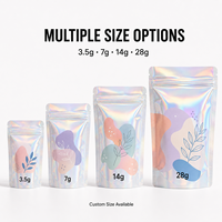 Sacs en Mylar holographiques personnalisés, résistants aux enfants, refermables, anti-odeurs, pochettes verticales pour l'emballage de bonbons, de collations et de thé